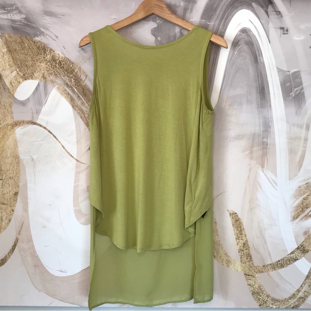 AUGUST SILK | Green High Low Sleeveless Top With Silky See-Through Back Size S